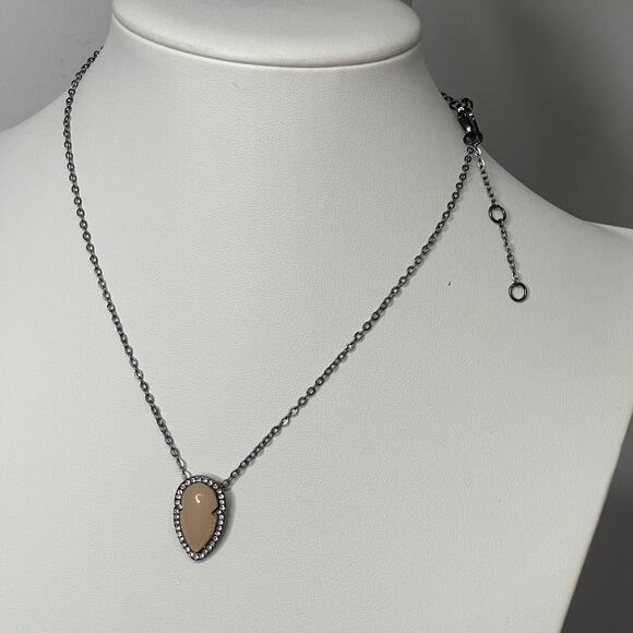 pendant necklace costume jewelry gunmetal gray peach rhinestone boho bohemian - Picture 7 of 11
